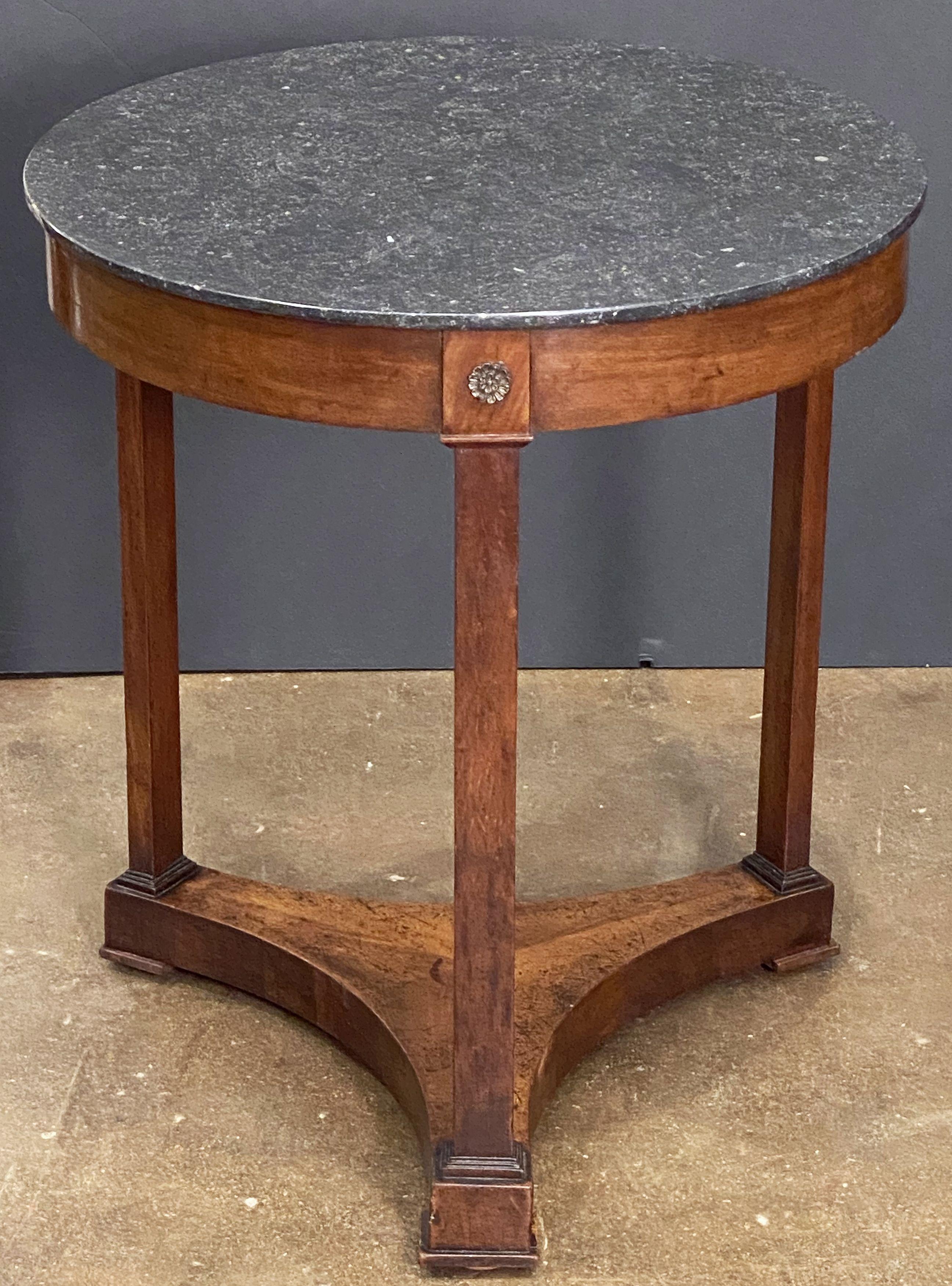 French Gueridon or Round Table of Mahogany with Marble Top in the Empire Style 7