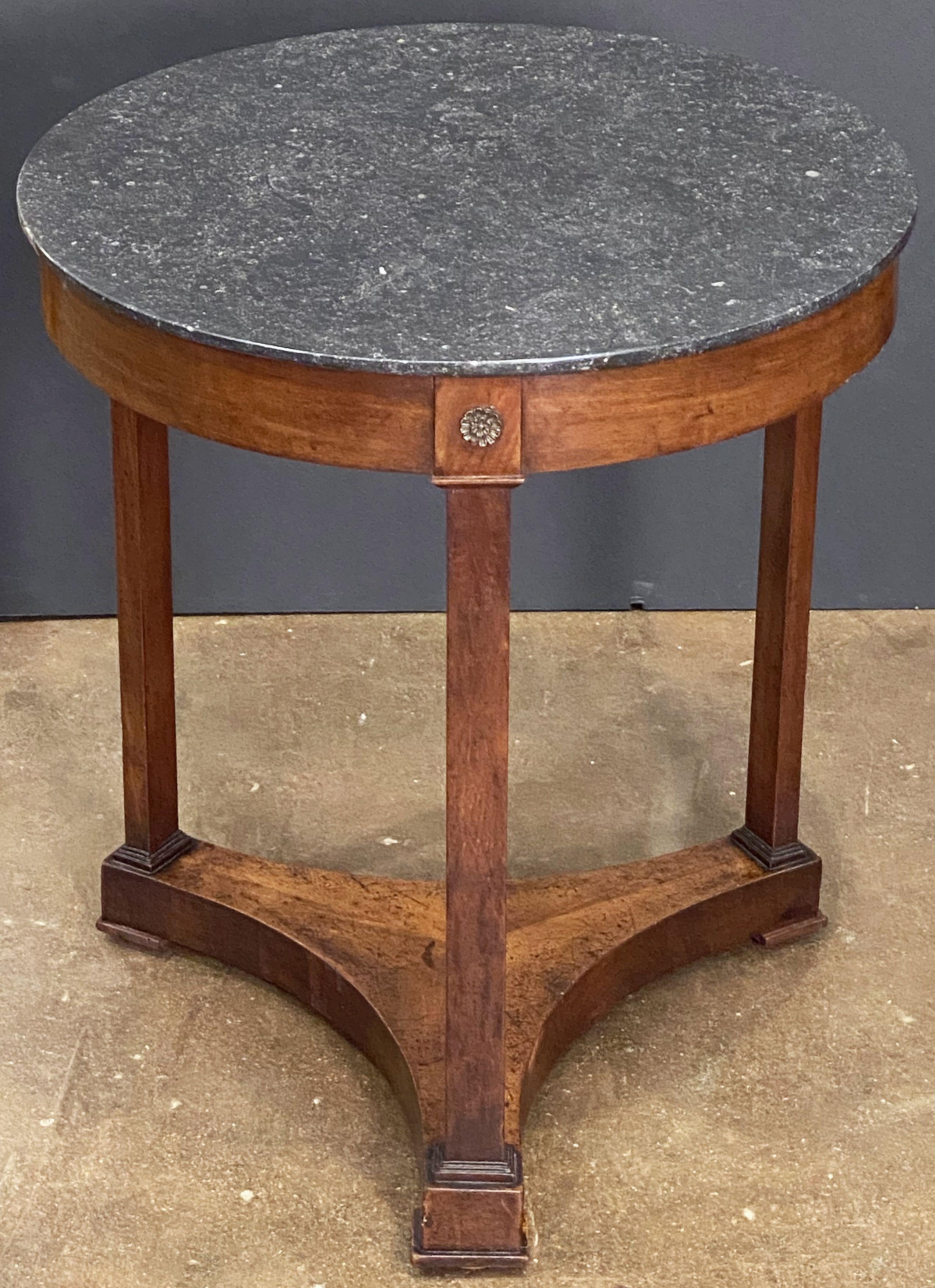 French Gueridon or Round Table of Mahogany with Marble Top in the Empire Style 8