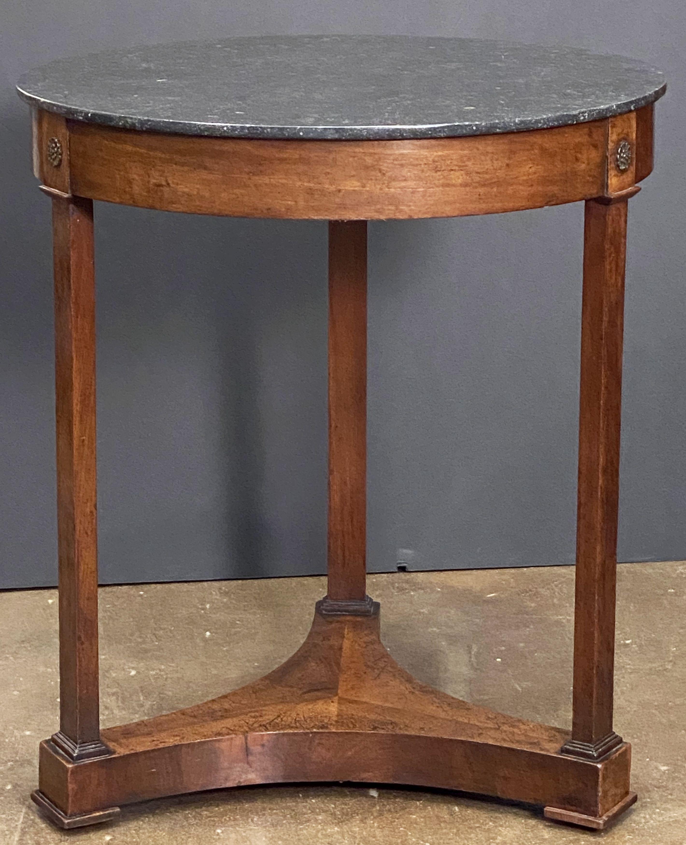 French Gueridon or Round Table of Mahogany with Marble Top in the Empire Style 11