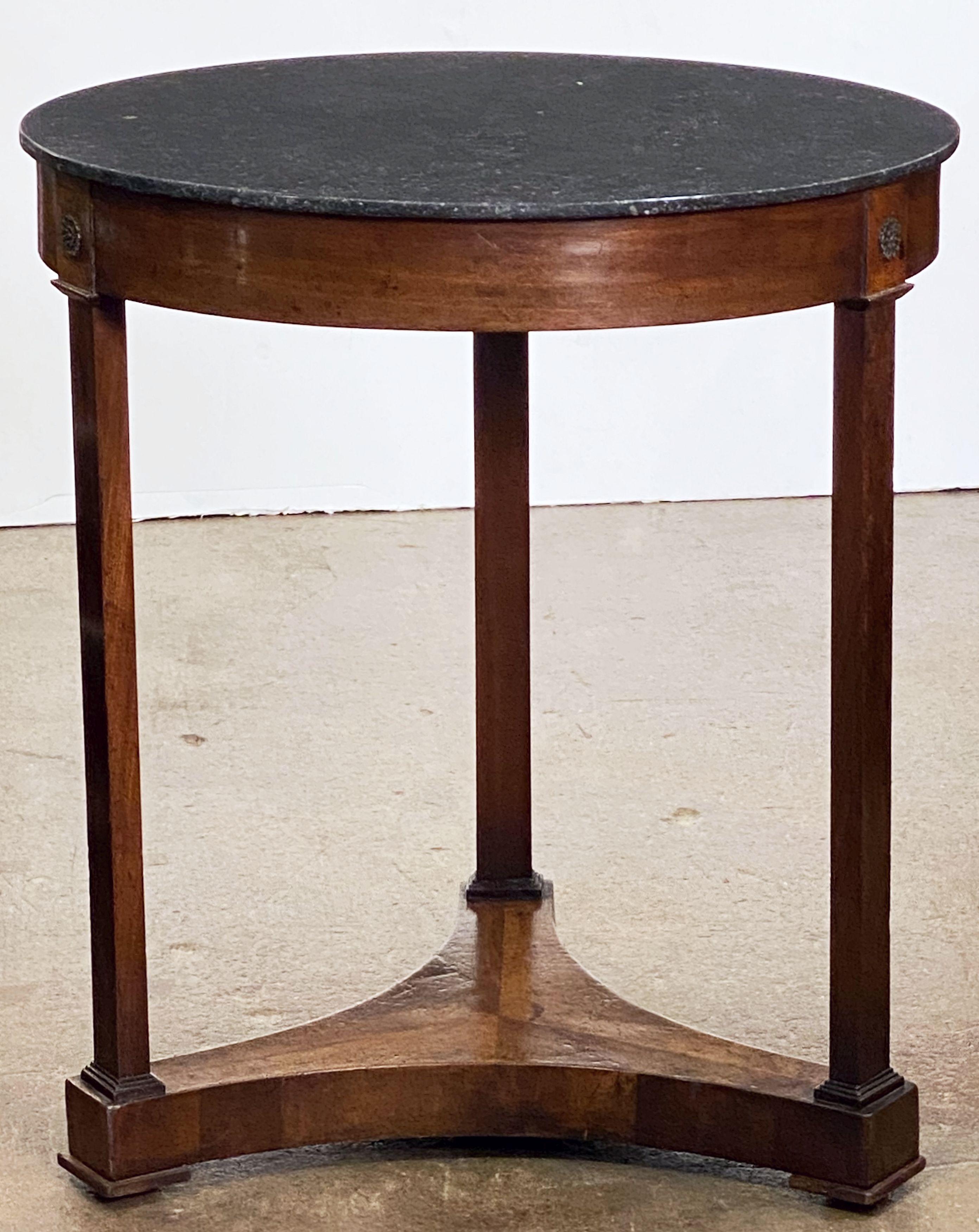 French Gueridon or Round Table of Mahogany with Marble Top in the Empire Style 12