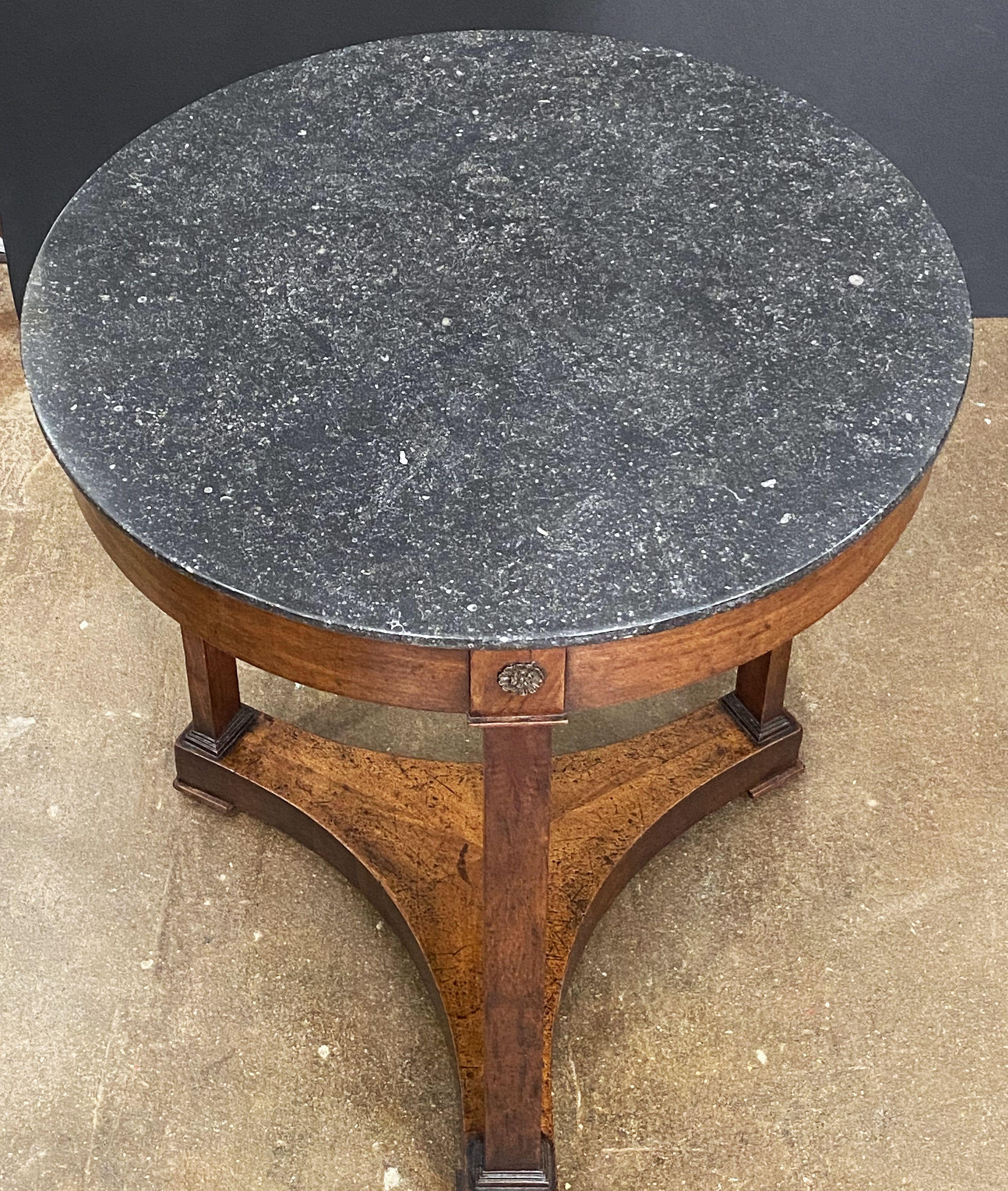 19th Century French Gueridon or Round Table of Mahogany with Marble Top in the Empire Style