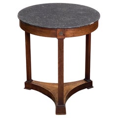 French Gueridon or Round Table of Mahogany with Marble Top in the Empire Style