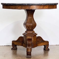 French Gueridon or Round Table of Walnut with Marble Top