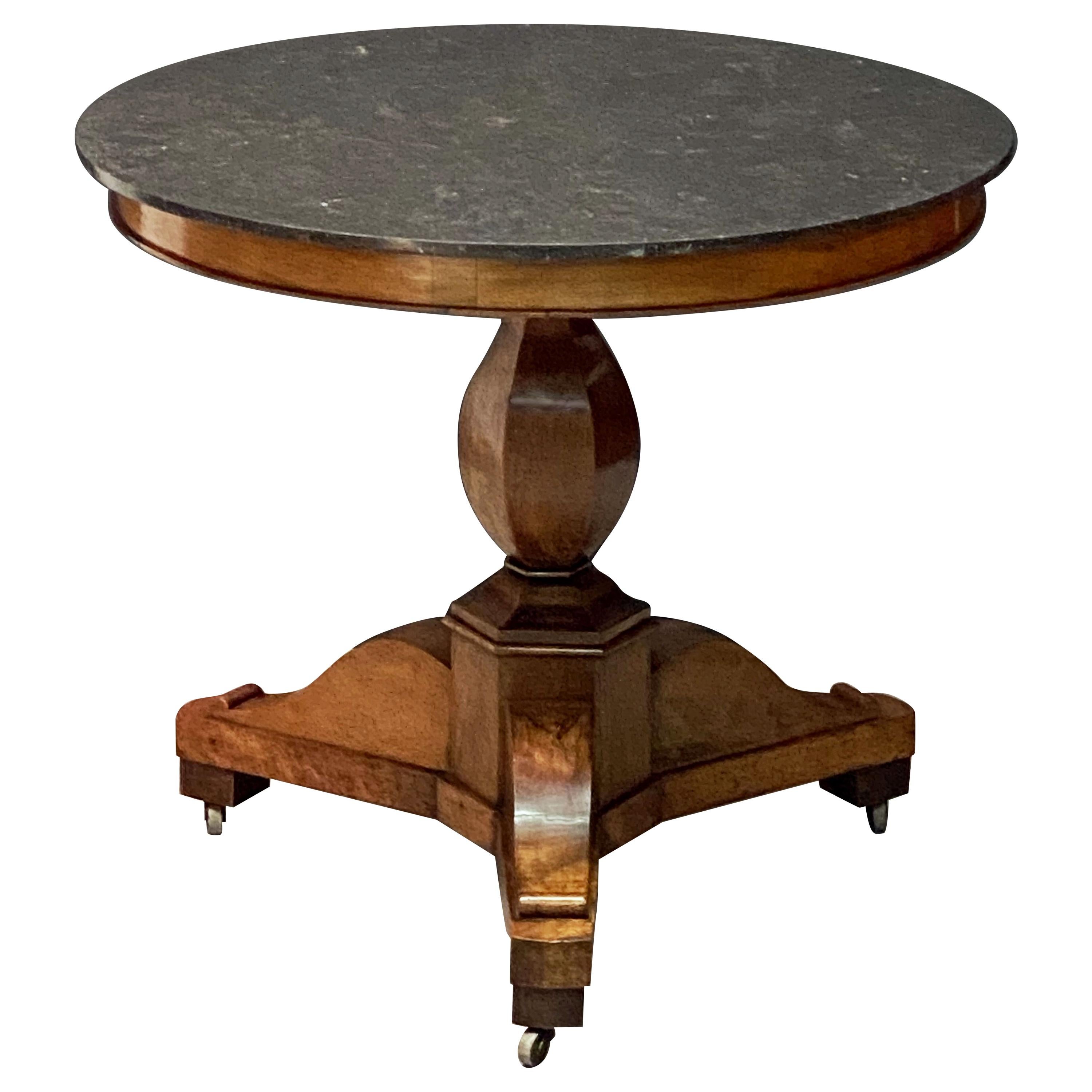 French Guéridon or Round Table of Walnut with Marble Top