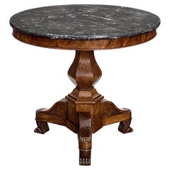 Antique French Gueridon or Round Table of Walnut with Marble Top