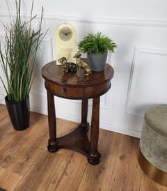 French Gueridon Side Round Table in Mahogany with Tripod Columns Brass Decors