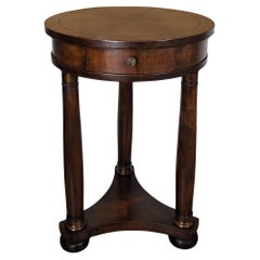 French Gueridon Side Round Table in Mahogany with Tripod Columns Brass Decors 