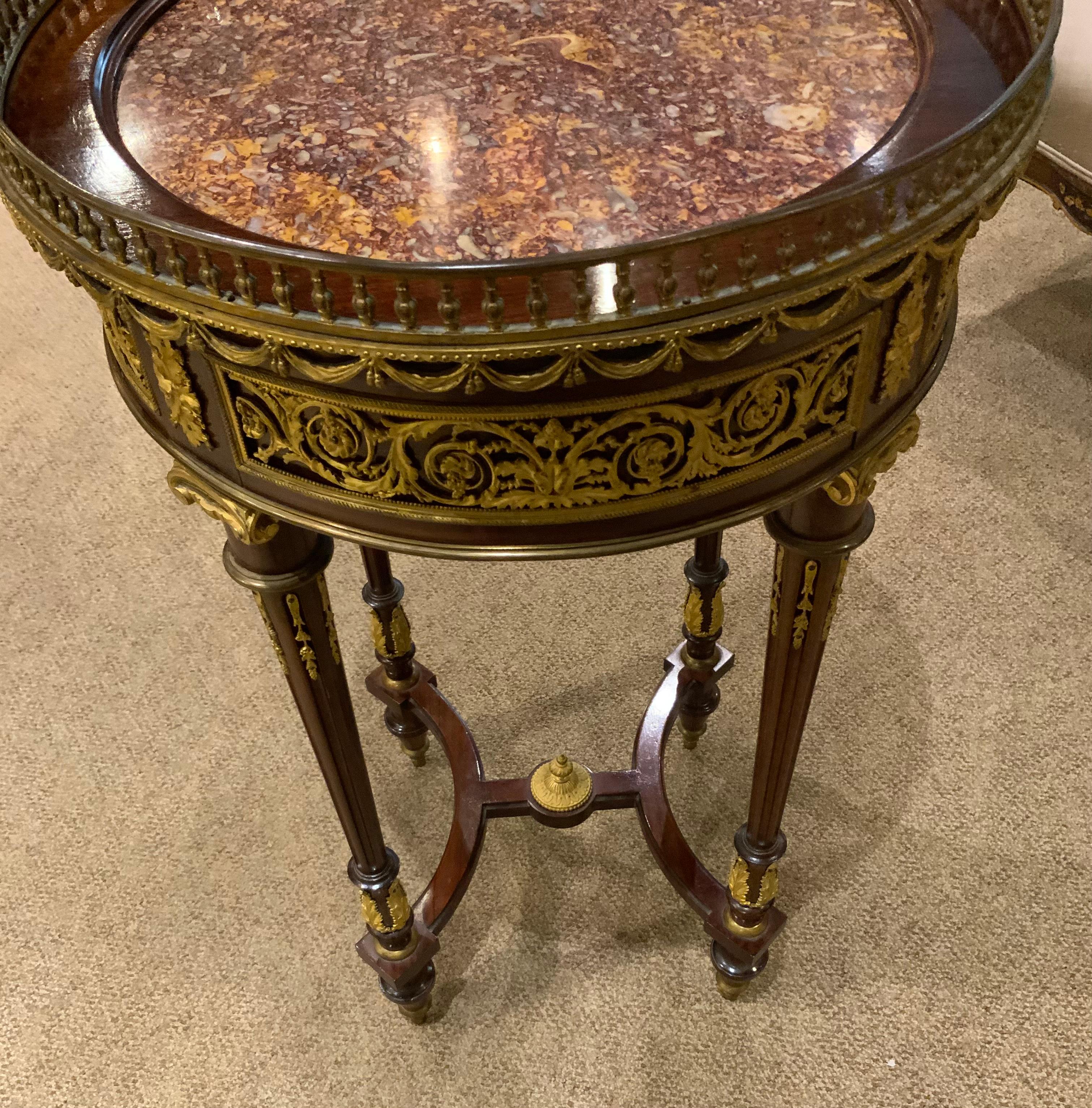 Walnut French gueridon/ side table Louis XVI style with bronze mounts
