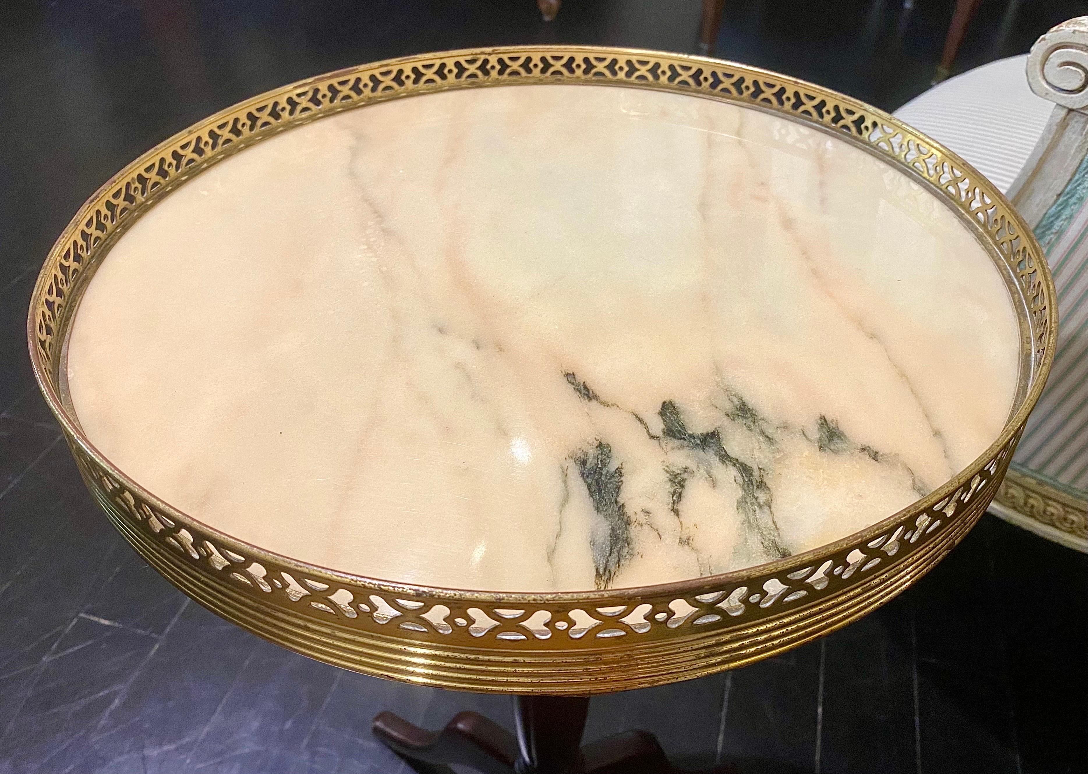 Bronze French Guéridon Side Table with Marble Top For Sale