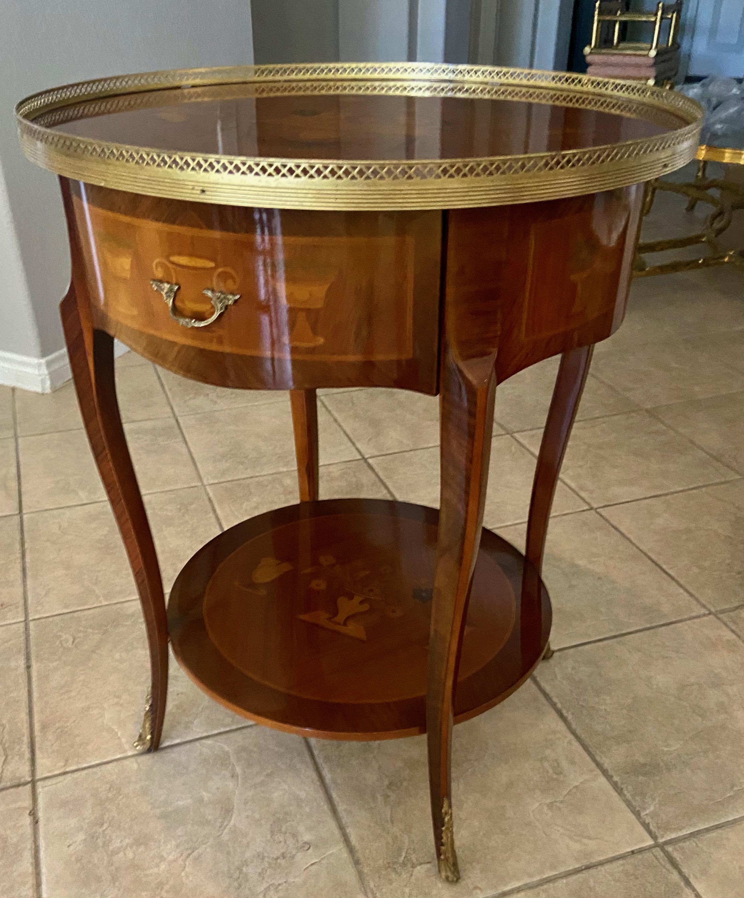Gilt French Gueridon Style Inlaid Side Table For Sale