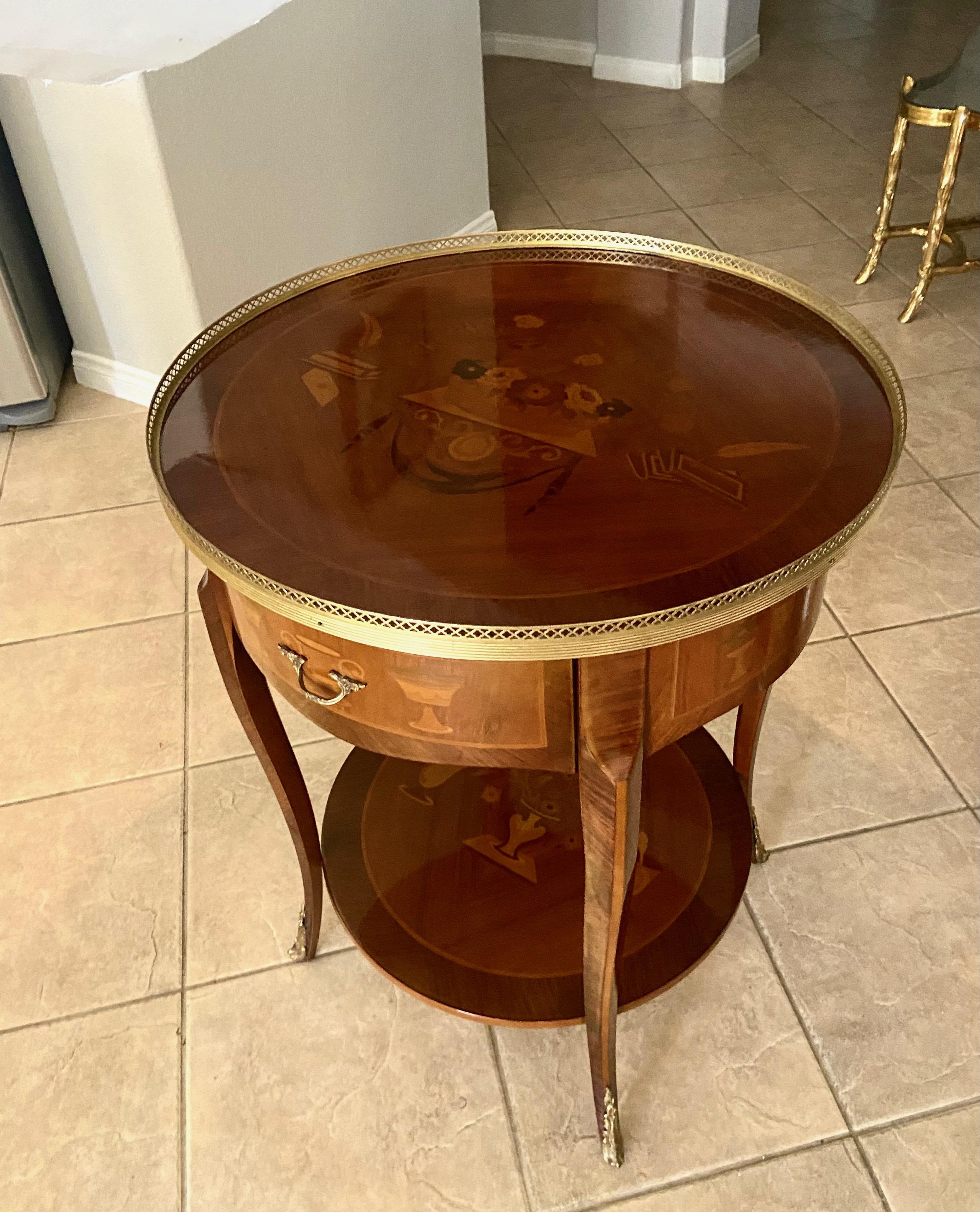 French Gueridon Style Inlaid Side Table For Sale 1