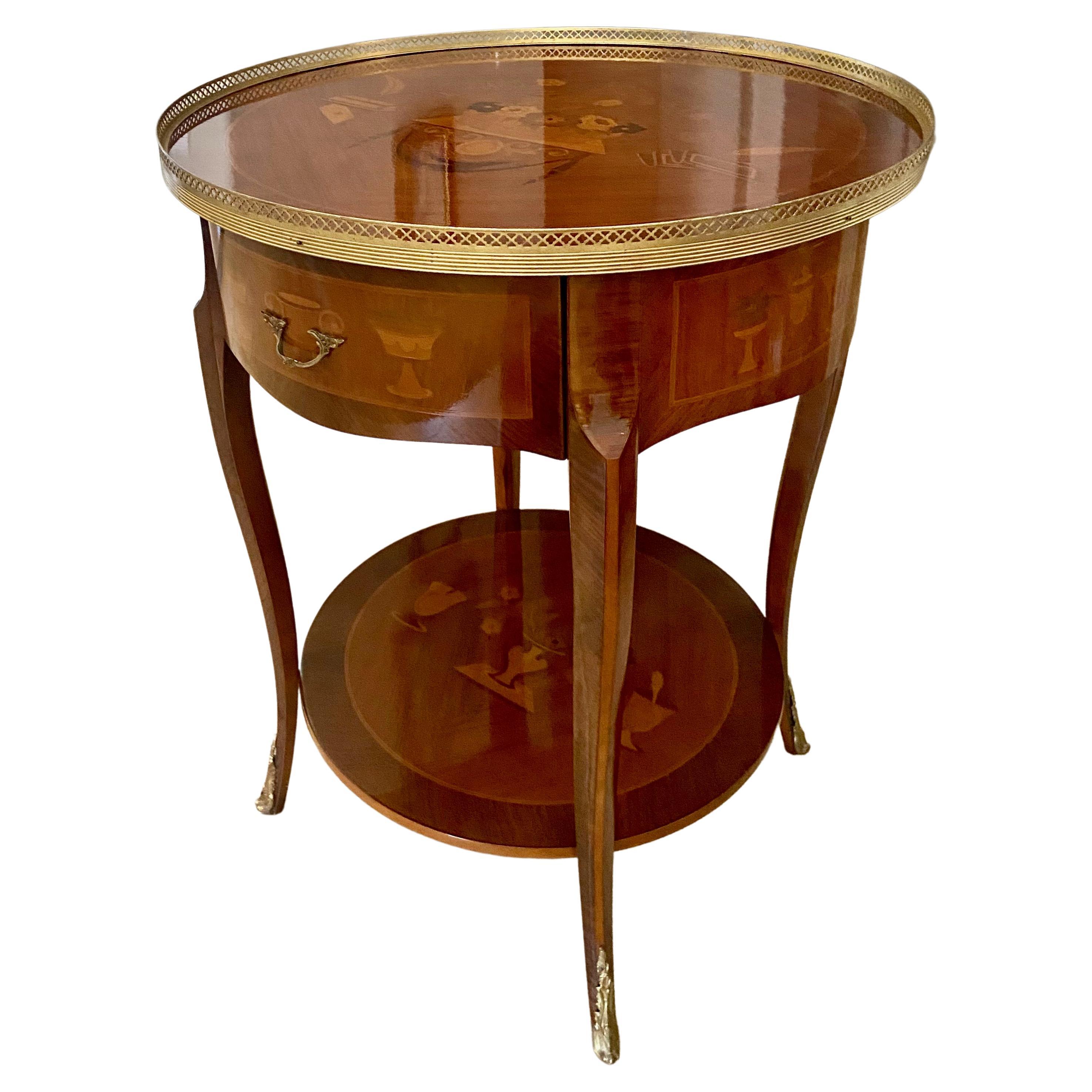 French Gueridon Style Inlaid Side Table For Sale