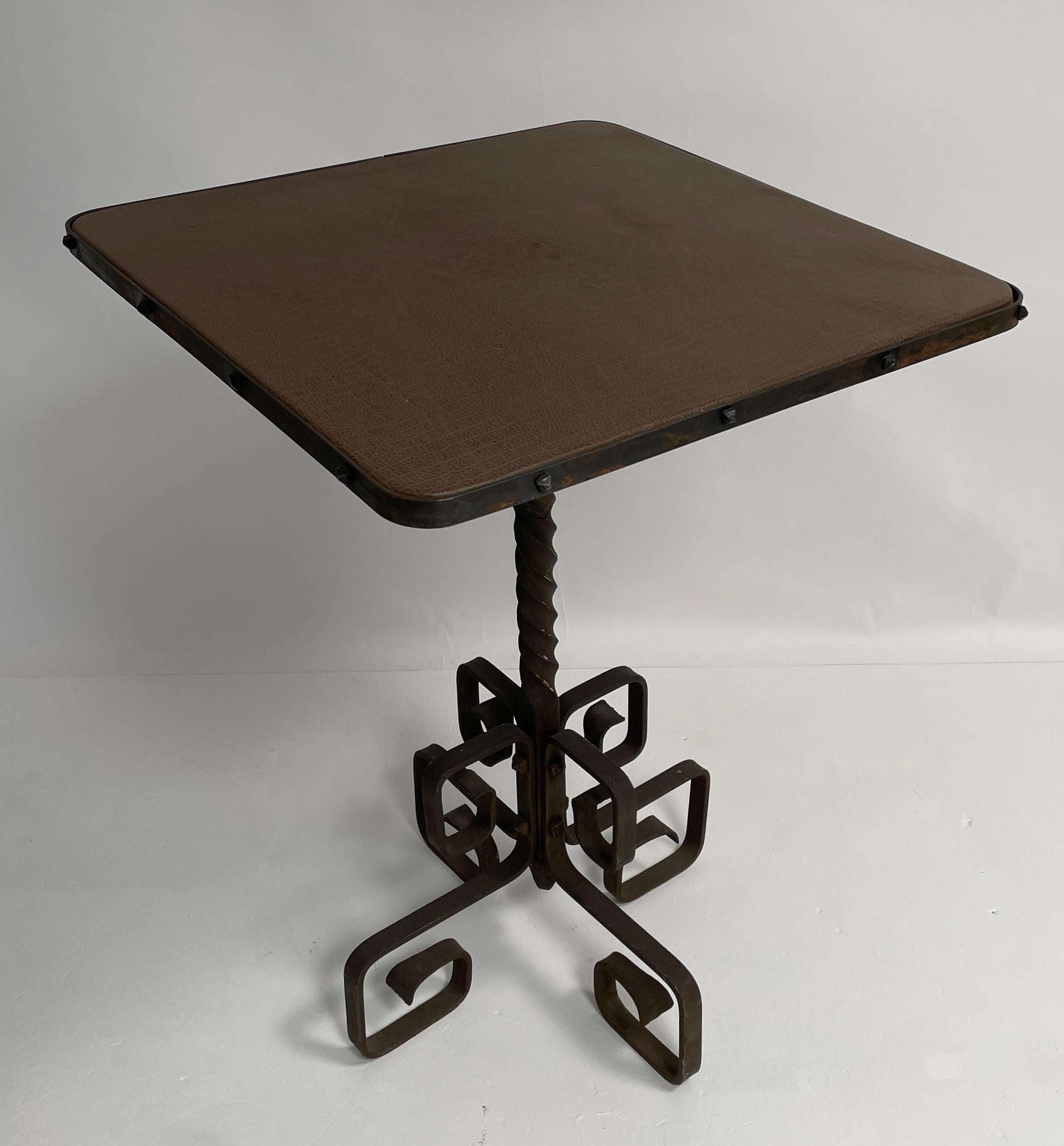 French Gueridon Table, Embossed Leather Top For Sale 4