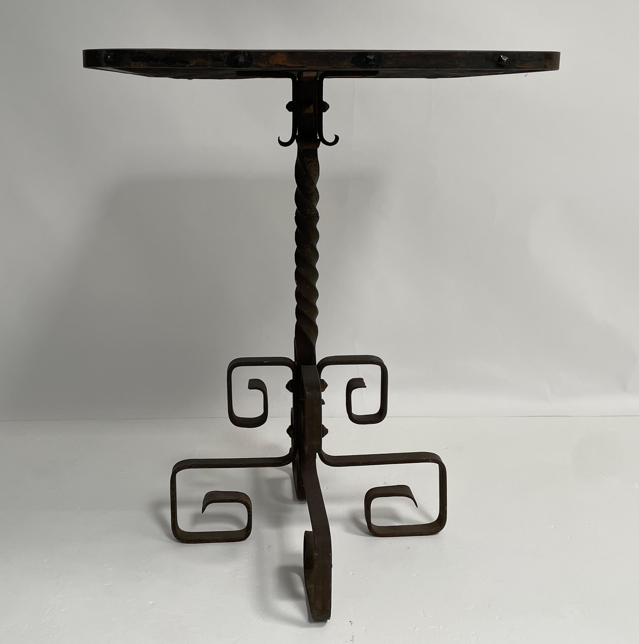 19th Century French Gueridon Table, Embossed Leather Top For Sale