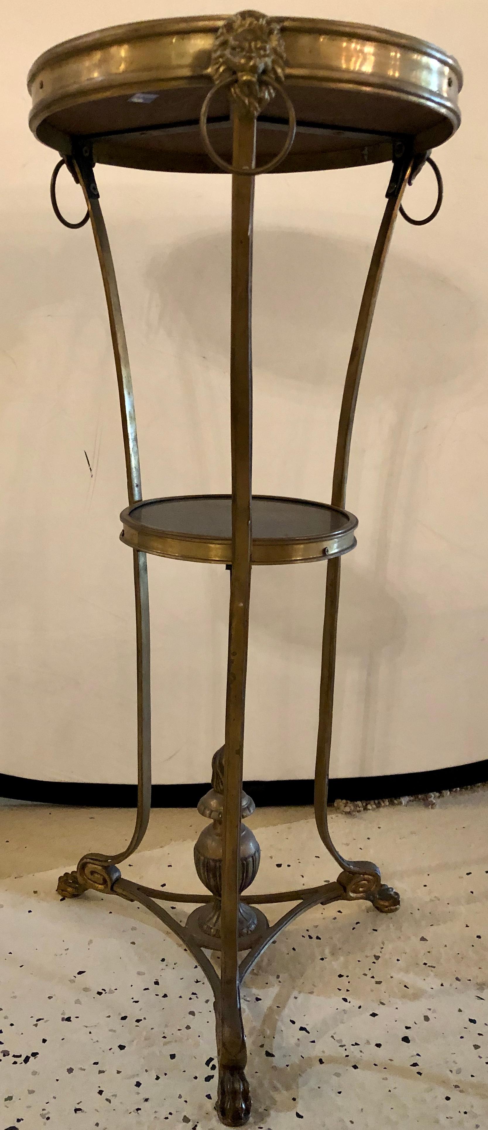 20th Century French Gueridon Table or Pedestal, Gilt Bronze and Black Marble Top Empire Style