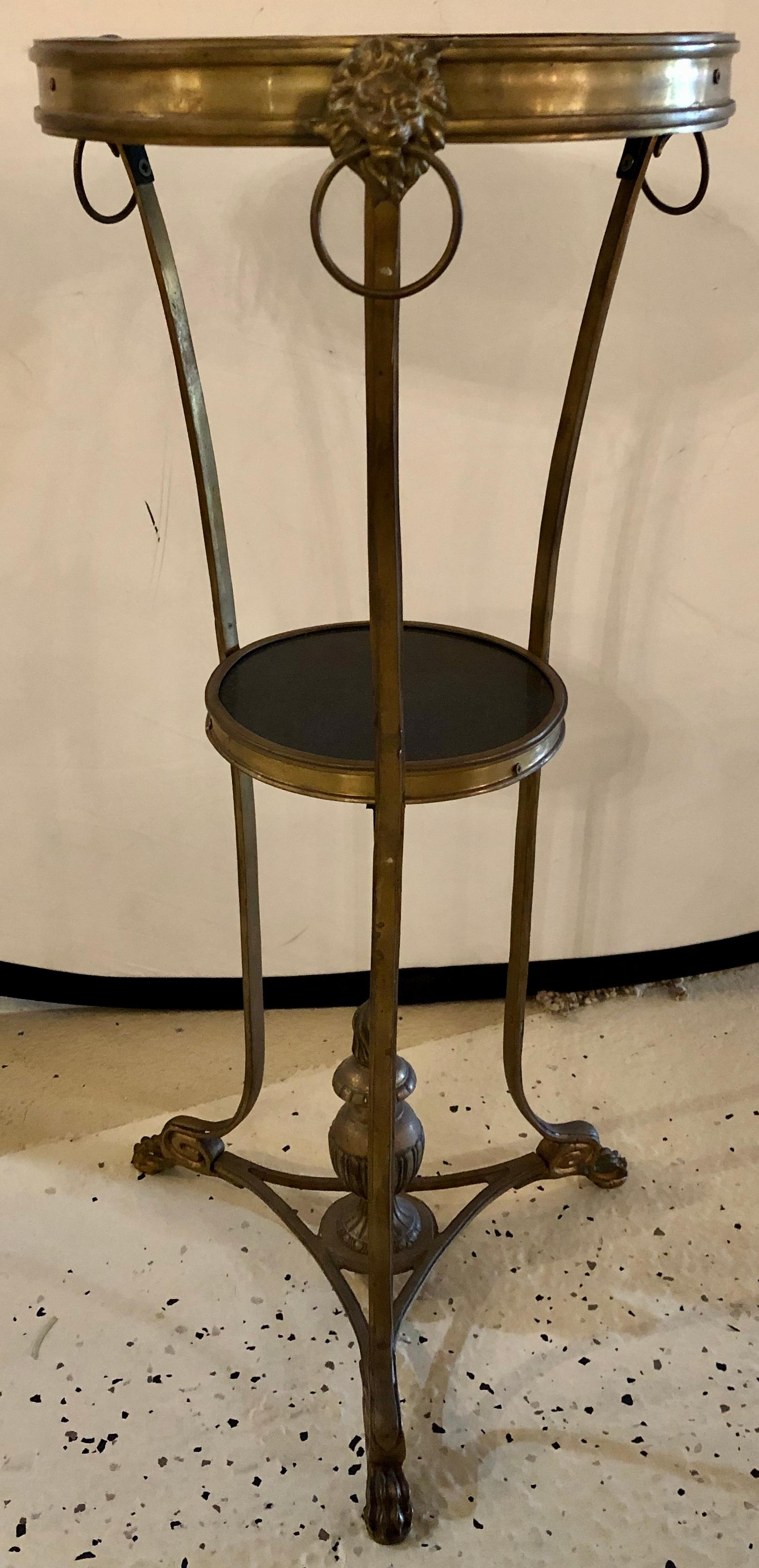 Brass French Gueridon Table or Pedestal, Gilt Bronze and Black Marble Top Empire Style