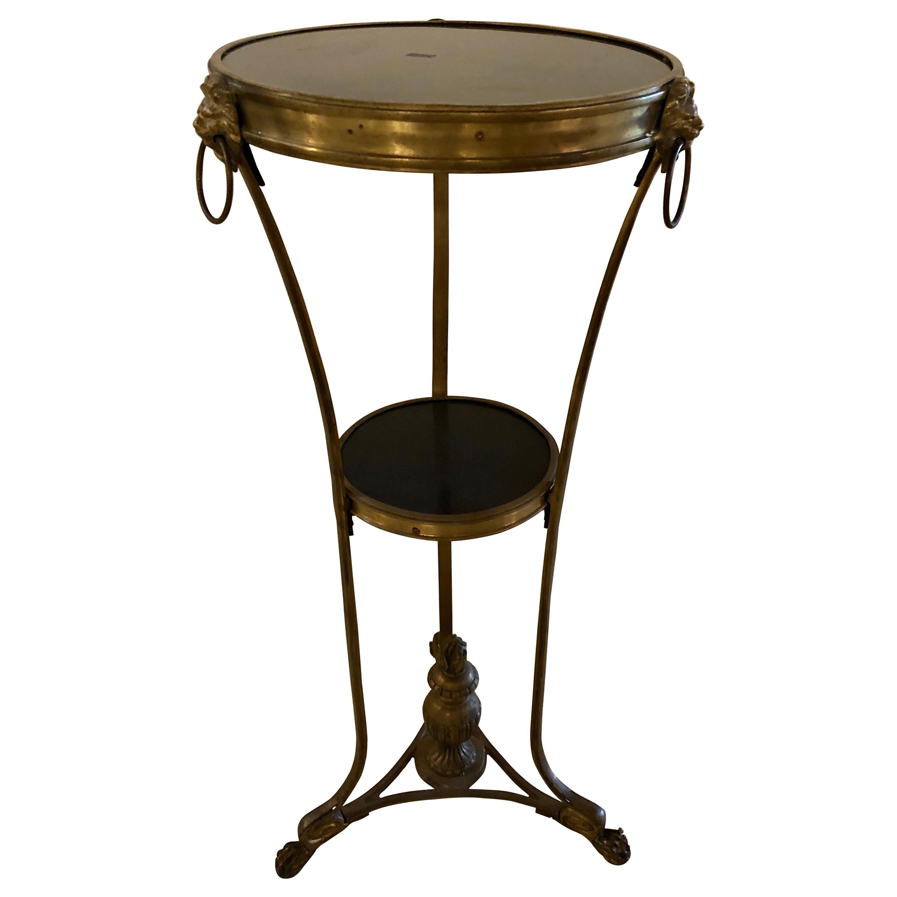 French Gueridon Table or Pedestal, Gilt Bronze and Black Marble Top Empire Style