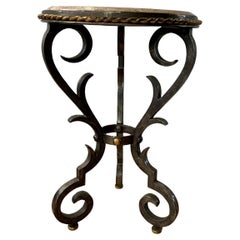 French Gueridon Table with Marble Top and Cast Iron Scroll Legs