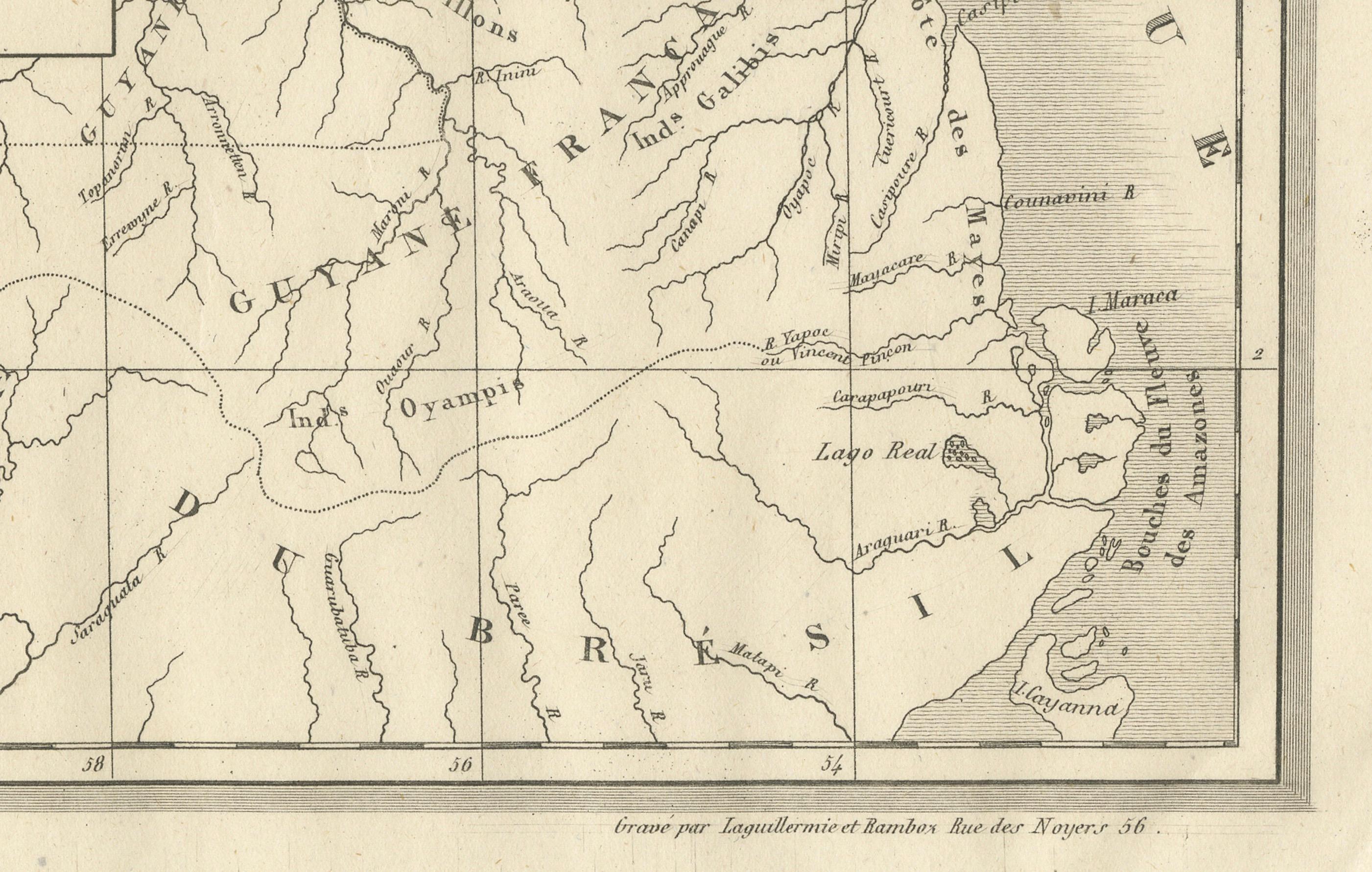 French Guiana and Cayenne: Mid-19th Century Map from France Pittoresque Series In Good Condition For Sale In Langweer, NL
