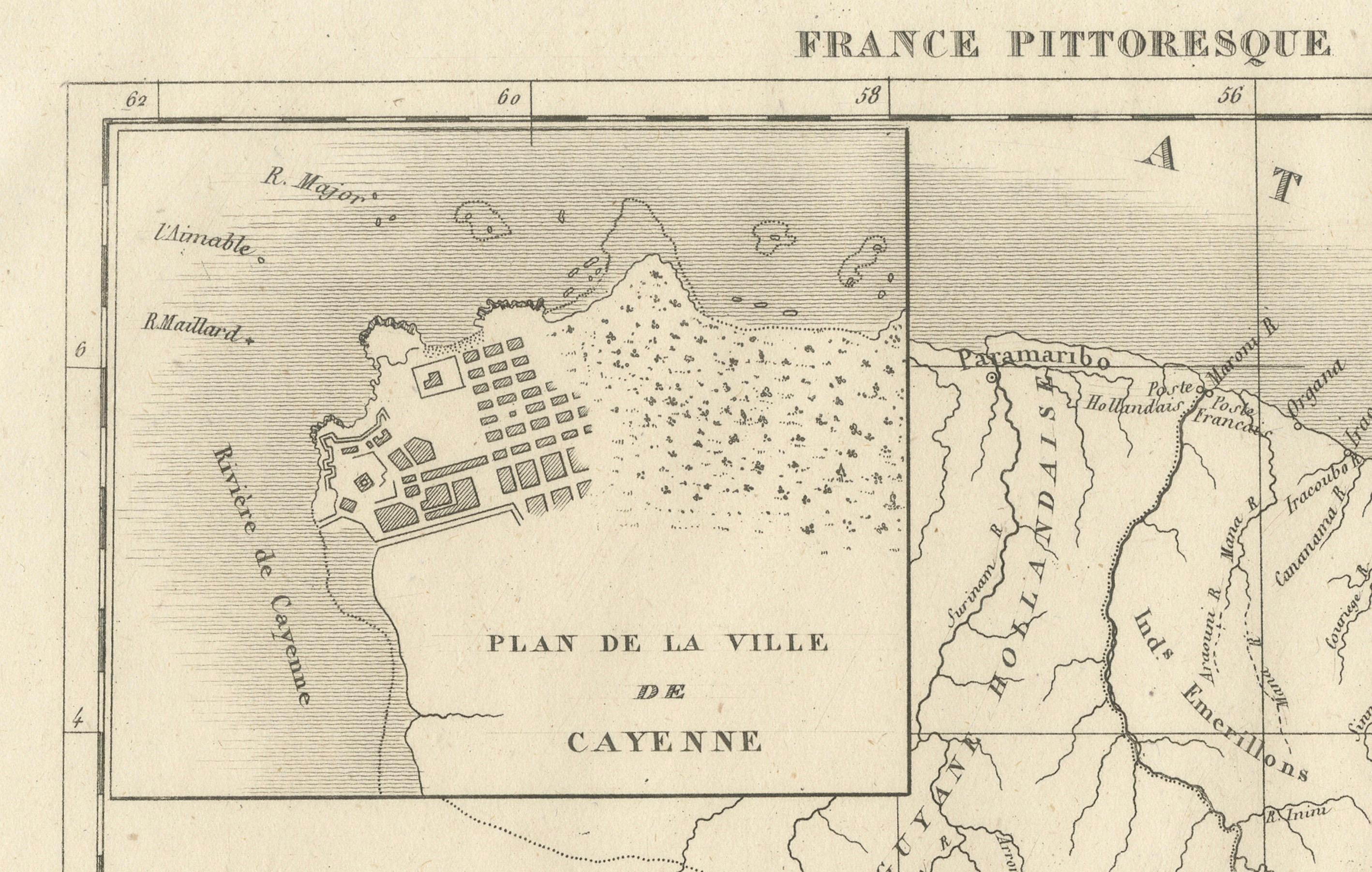 French Guiana and Cayenne: Mid-19th Century Map from France Pittoresque Series For Sale 1