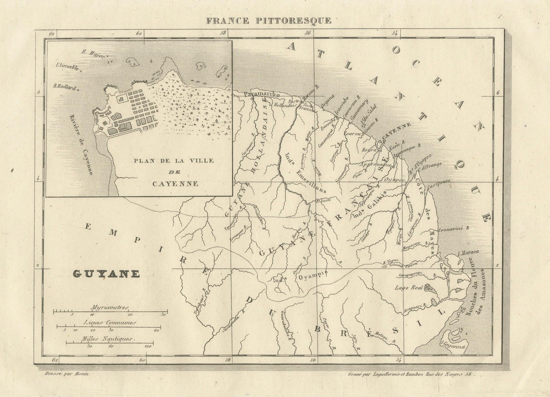 French Guiana and Cayenne: Mid-19th Century Map from France Pittoresque Series For Sale 2