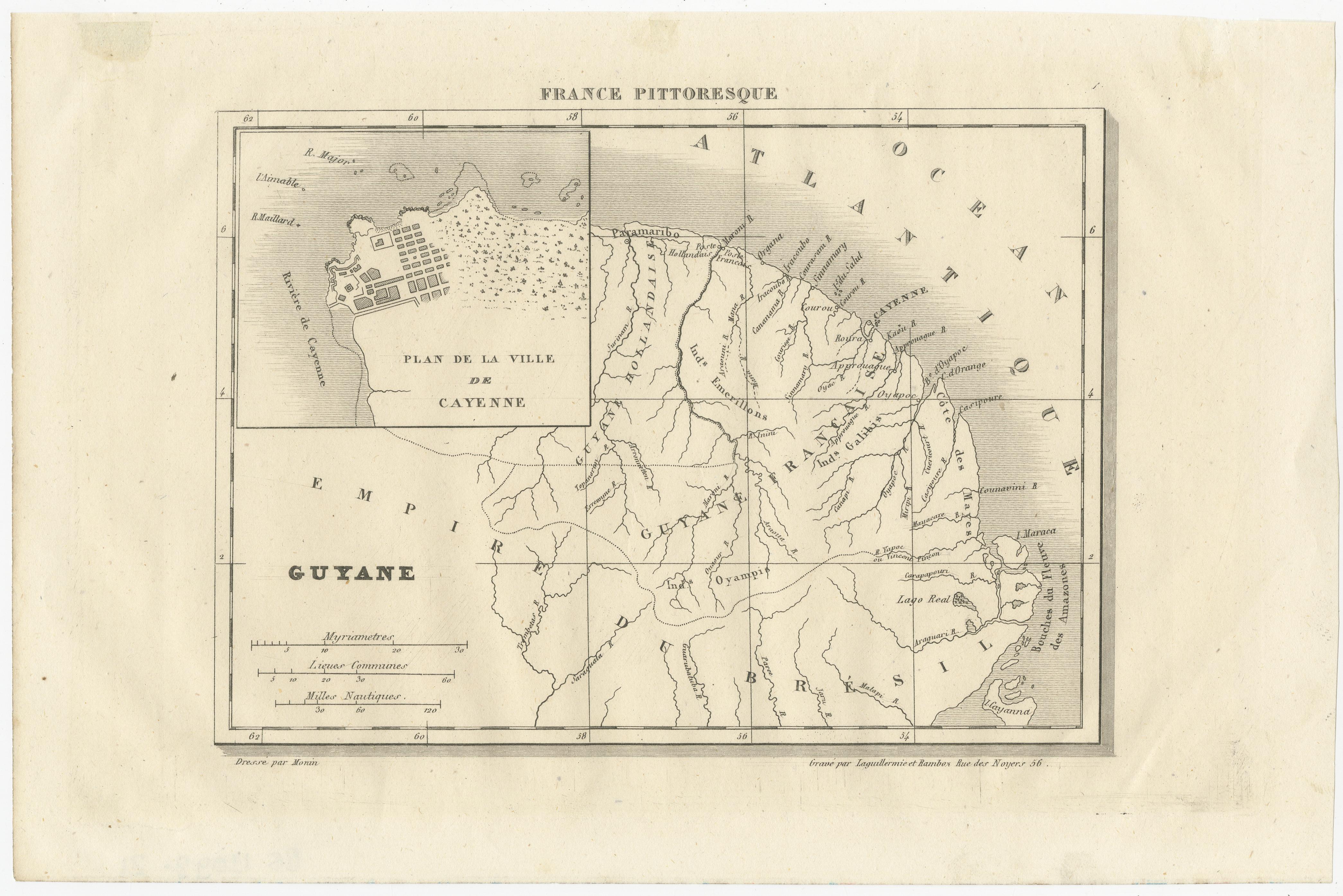 French Guiana and Cayenne: Mid-19th Century Map from France Pittoresque Series For Sale 3