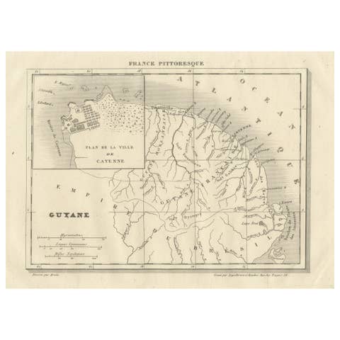 French Guiana and Cayenne: Mid-19th Century Map from France Pittoresque Series
