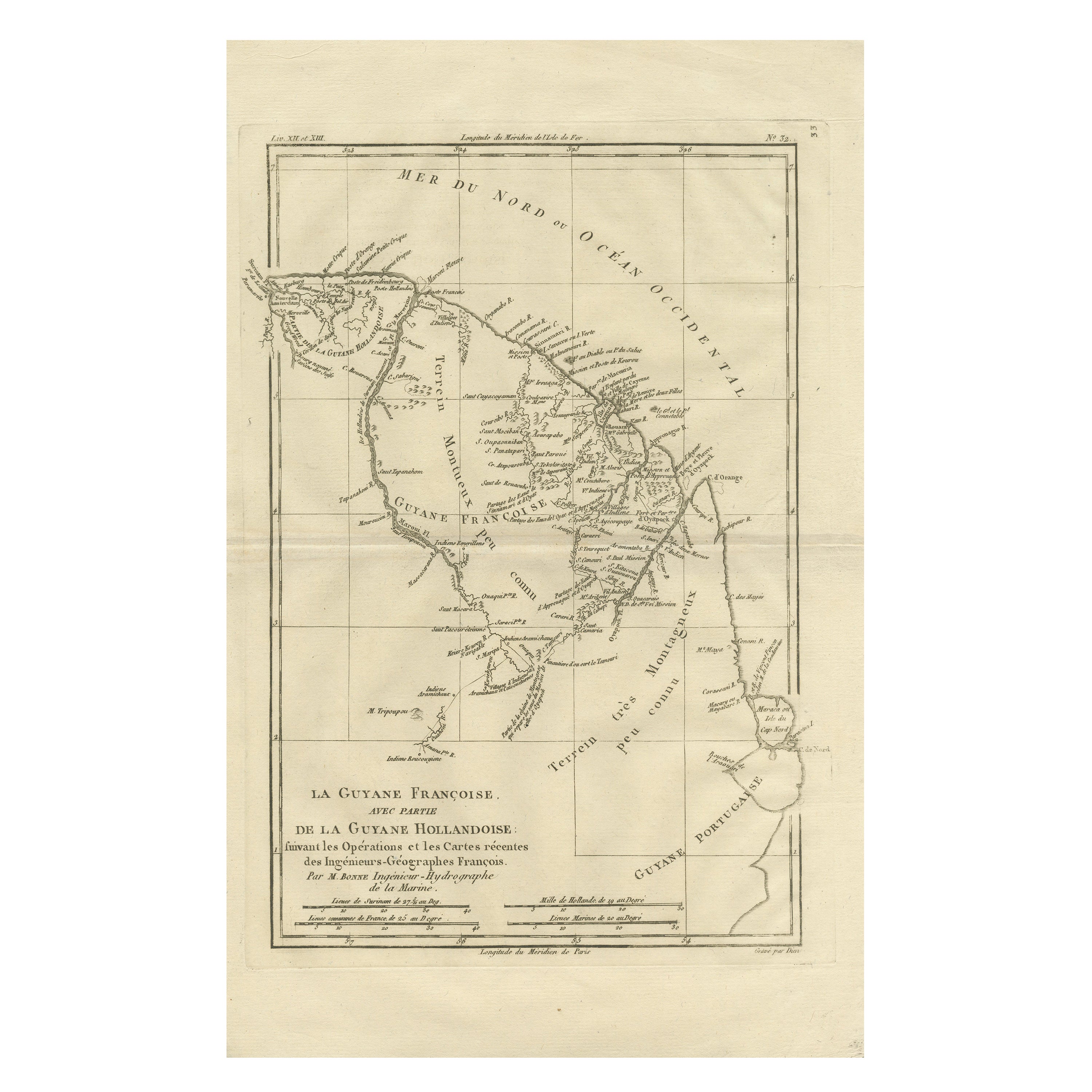 French Guiana & Suriname – Rigobert Bonne’s Colonial Map of the Guianas, c.1780
