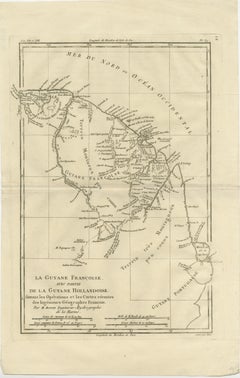 Guiana francese e Suriname - Mappa coloniale delle Guianas di Rigobert Bonne, 1780 ca.