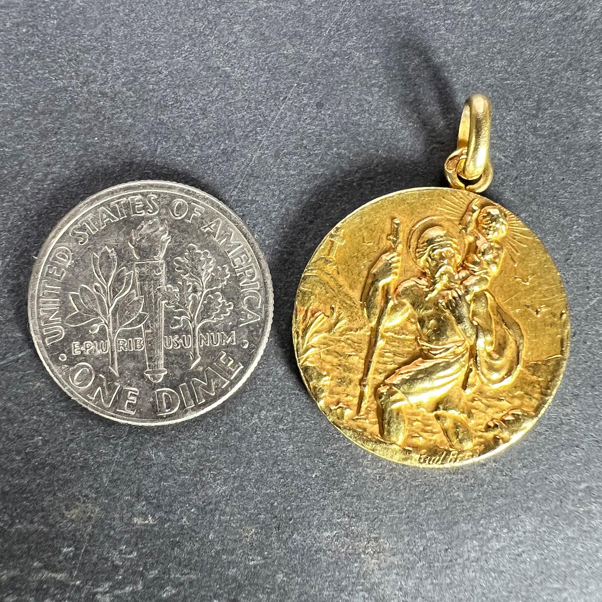 French Guilbert Saint Christopher 18K Yellow Gold Pendant Medal 7