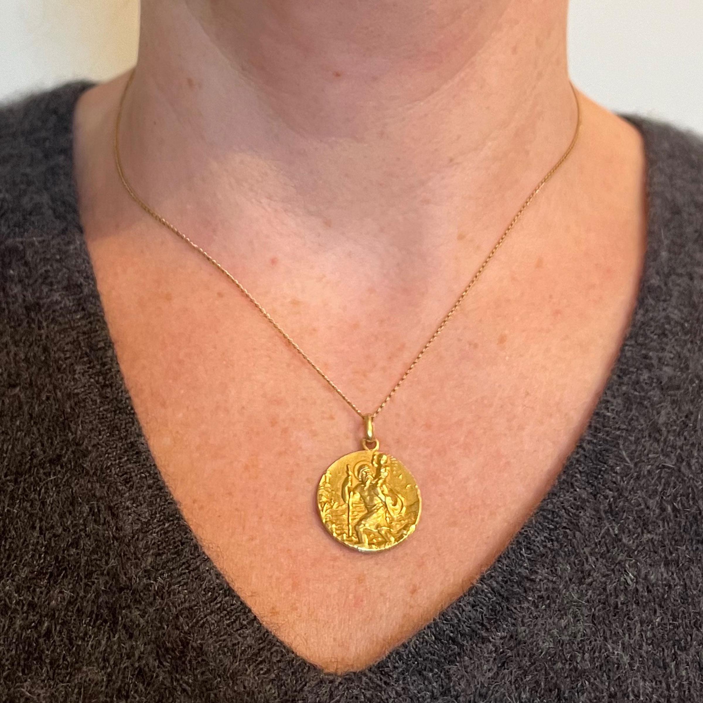 Women's or Men's French Guilbert Saint Christopher 18K Yellow Gold Pendant Medal