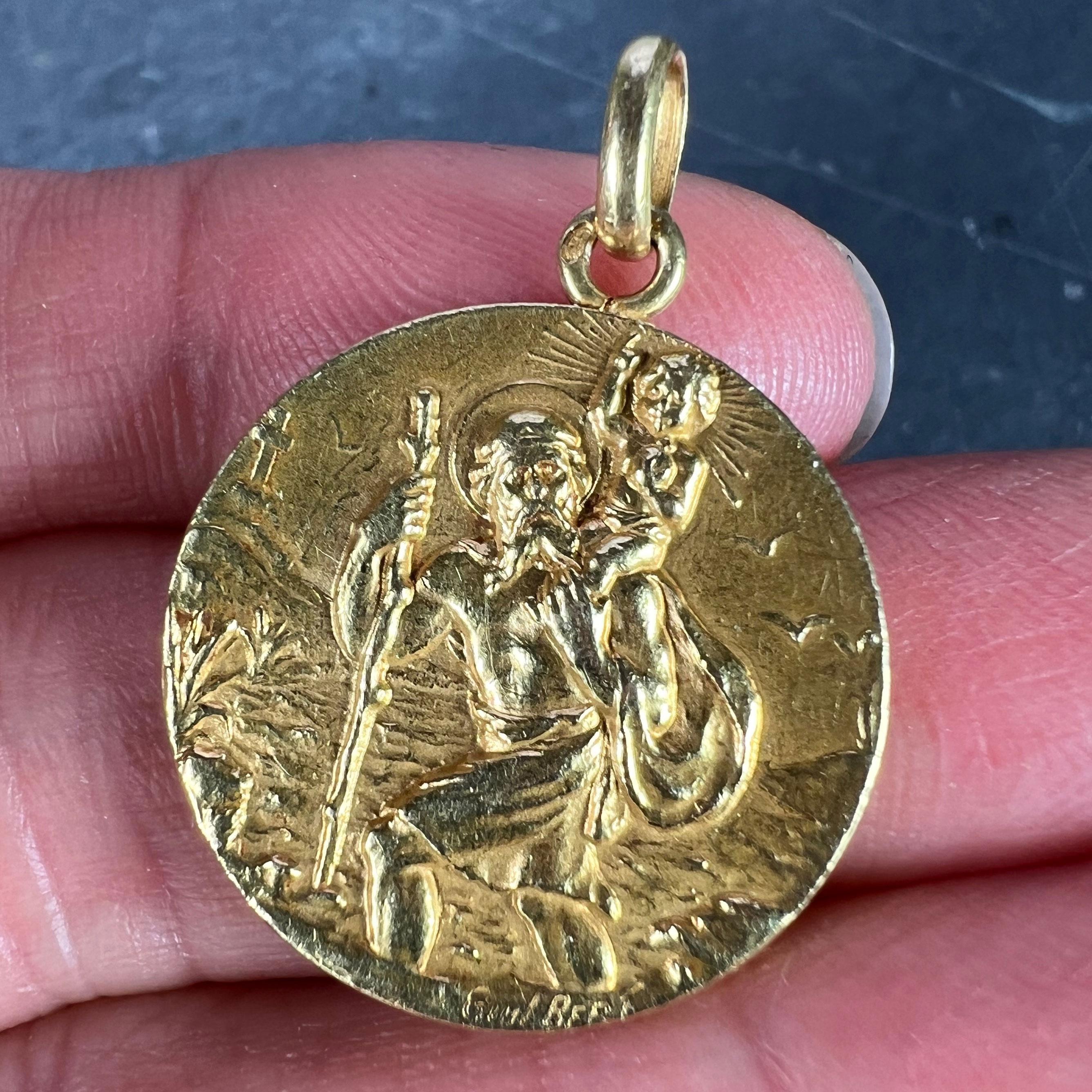 French Guilbert Saint Christopher 18K Yellow Gold Pendant Medal 1