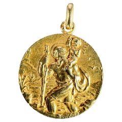 Vintage French Guilbert Saint Christopher 18K Yellow Gold Pendant Medal