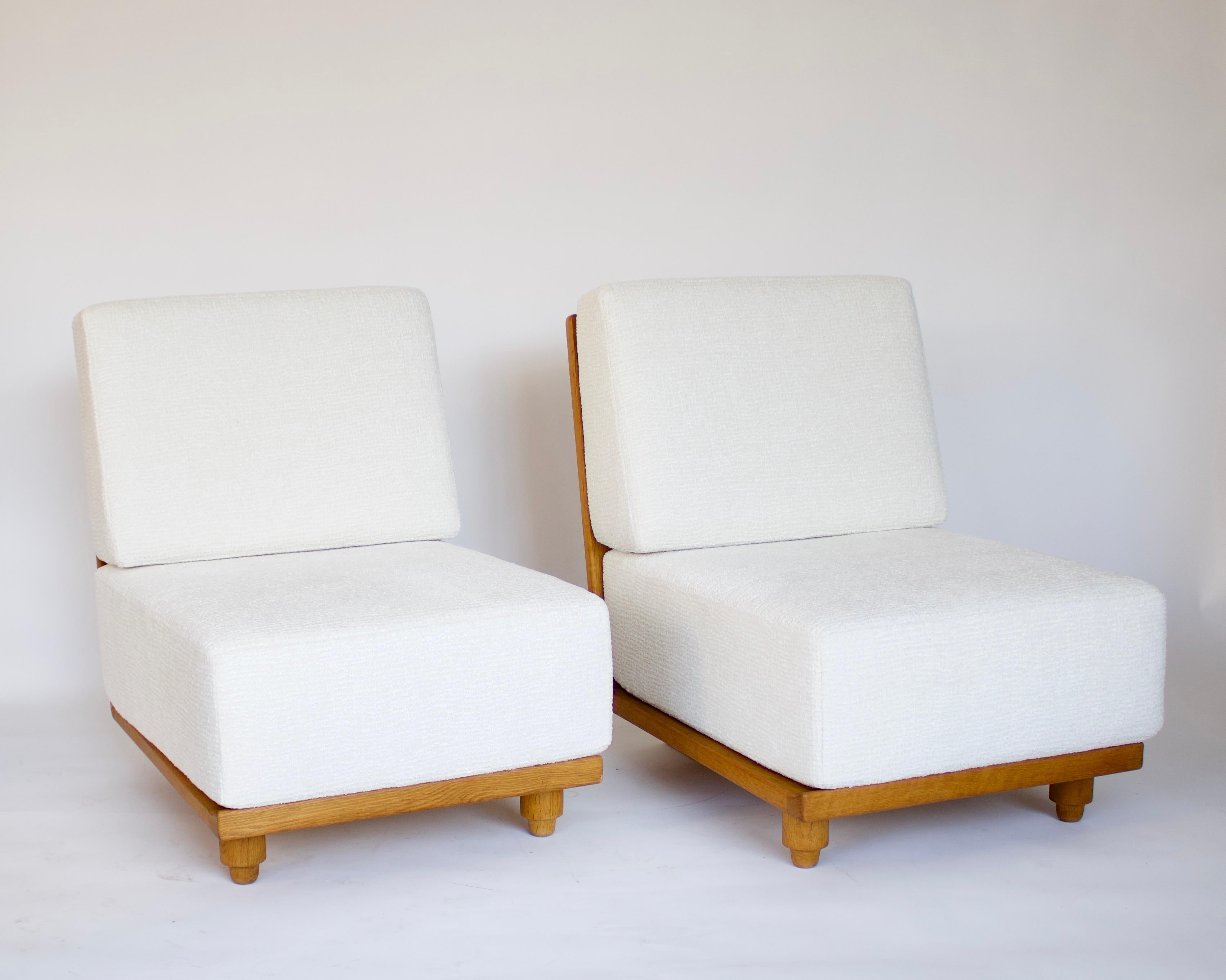 Mid-Century Modern French Guillerme and Chambron Votre Maison Pair of Lounge Chairs Model Elmyre