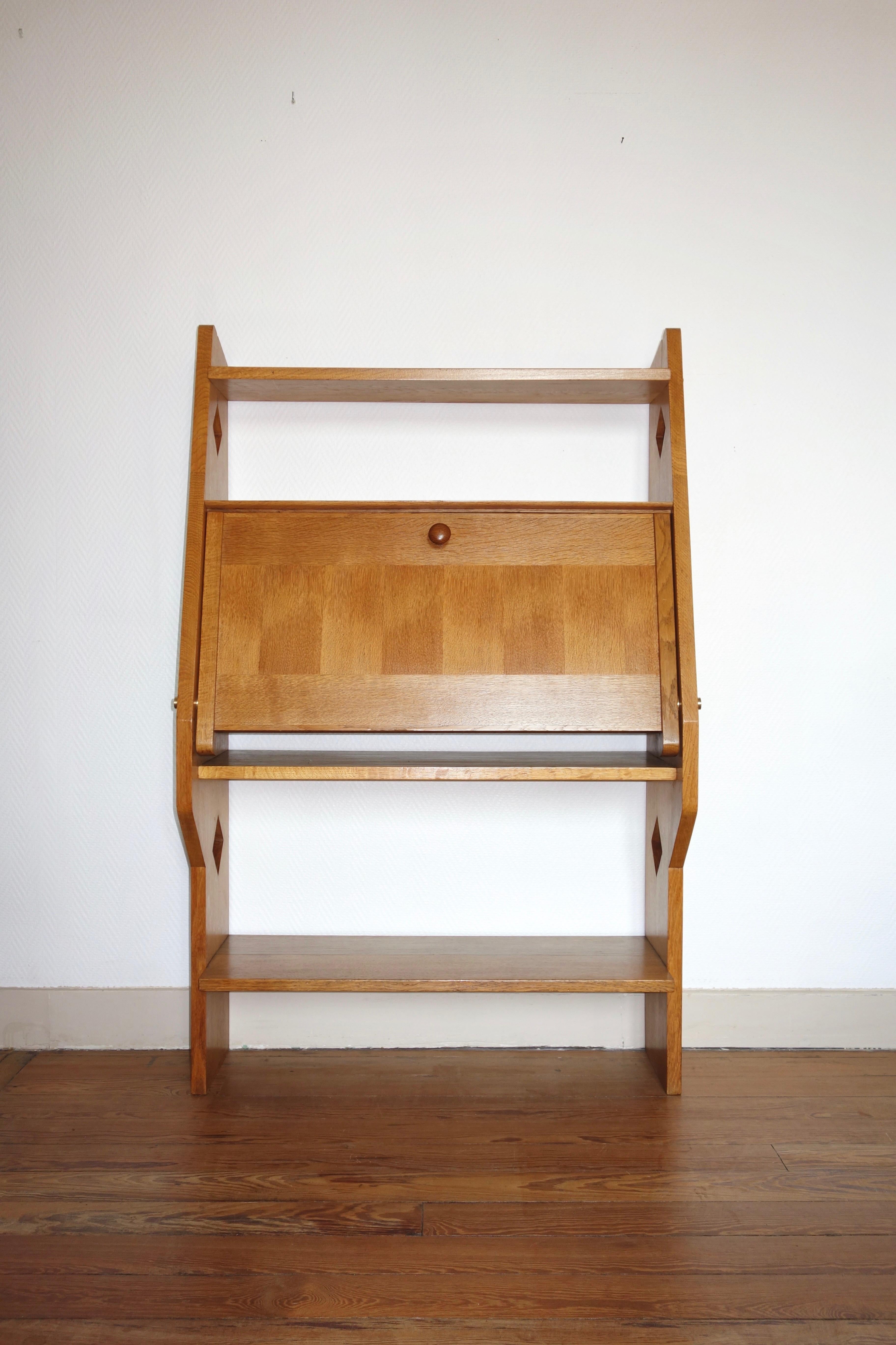 Mid-Century Modern French Guillerme & Chambron Oak Secretary for Votre Maison, 1960s For Sale