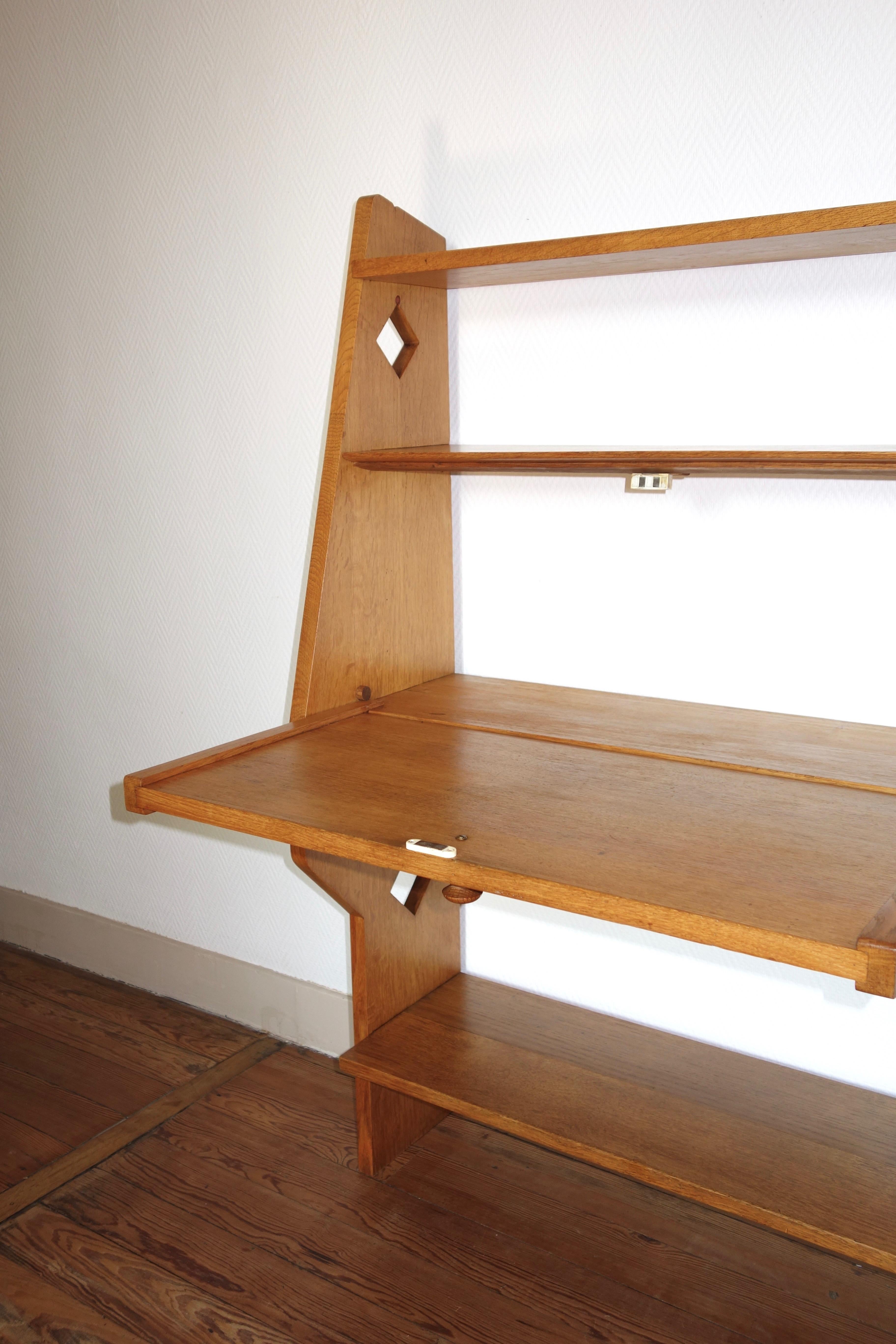 French Guillerme & Chambron Oak Secretary for Votre Maison, 1960s In Good Condition For Sale In BEAUNE, FR