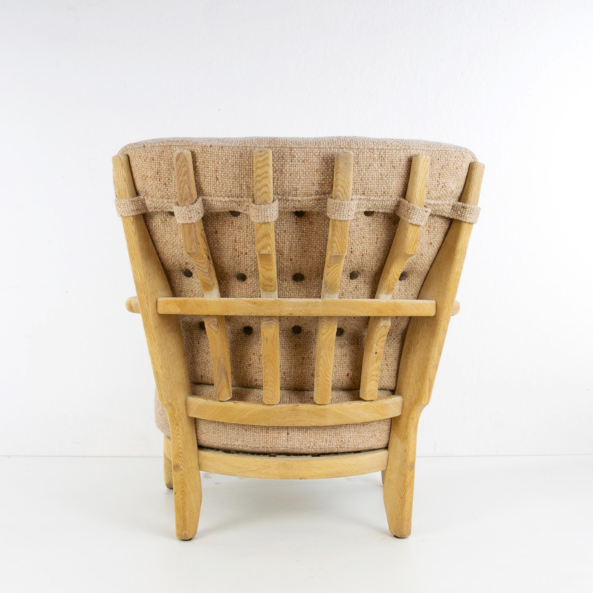 French Guillerme et Chambron Armchairs, Hungarian Oak, Wool 5