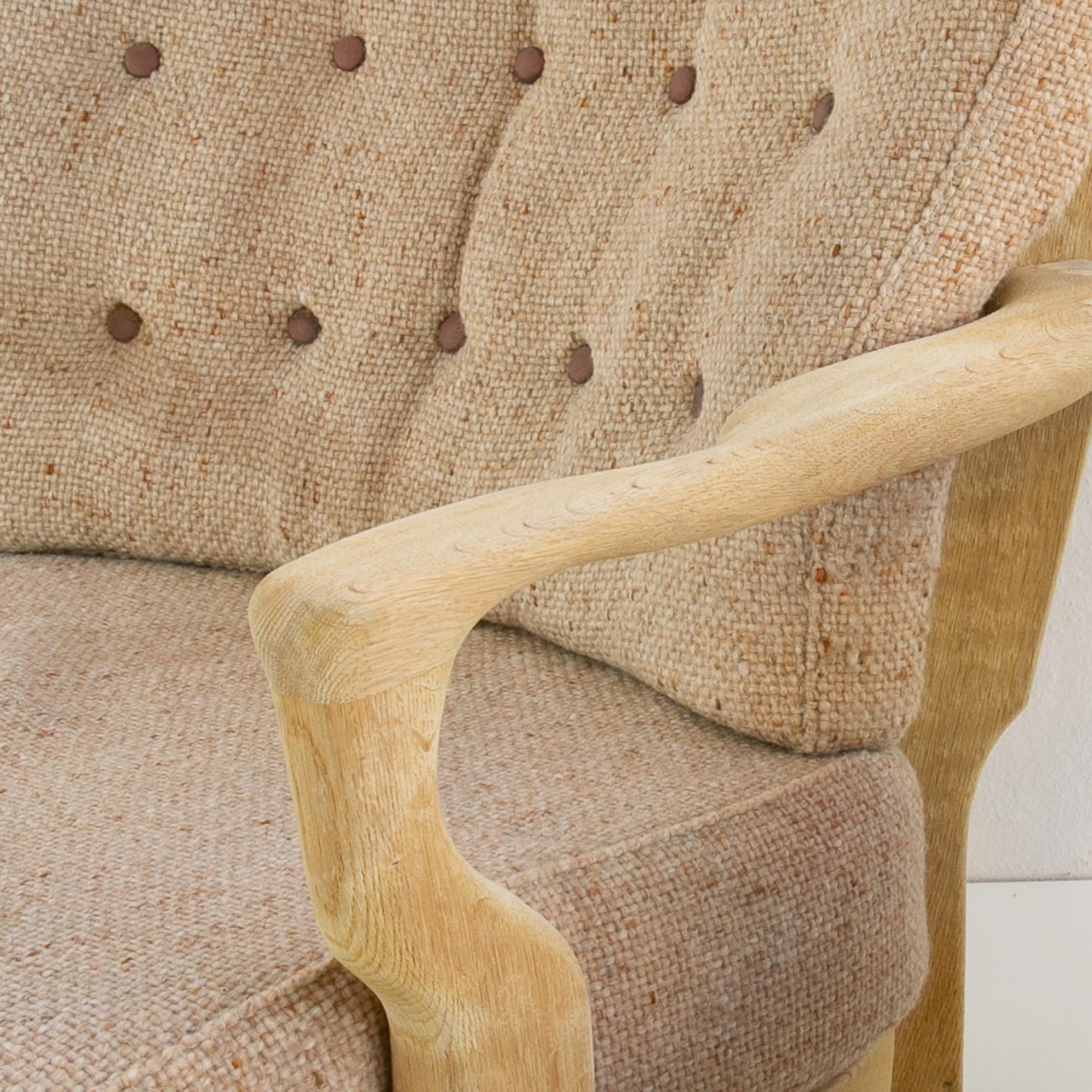 French Guillerme et Chambron Armchairs, Hungarian Oak, Wool 6
