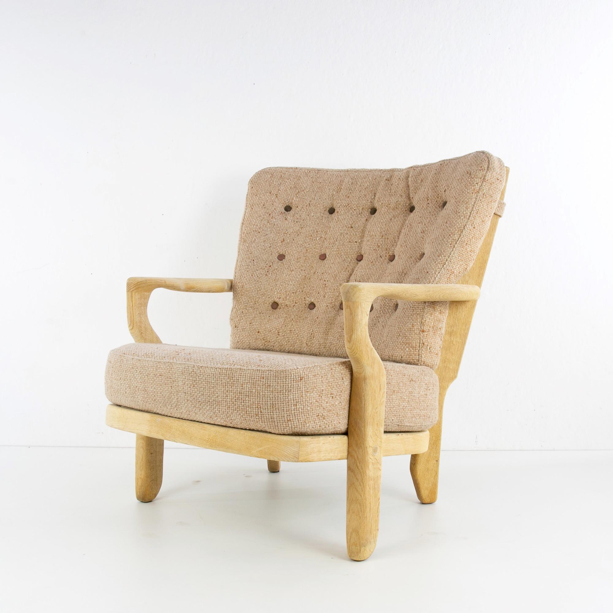 Mid-Century Modern French Guillerme et Chambron Armchairs, Hungarian Oak, Wool