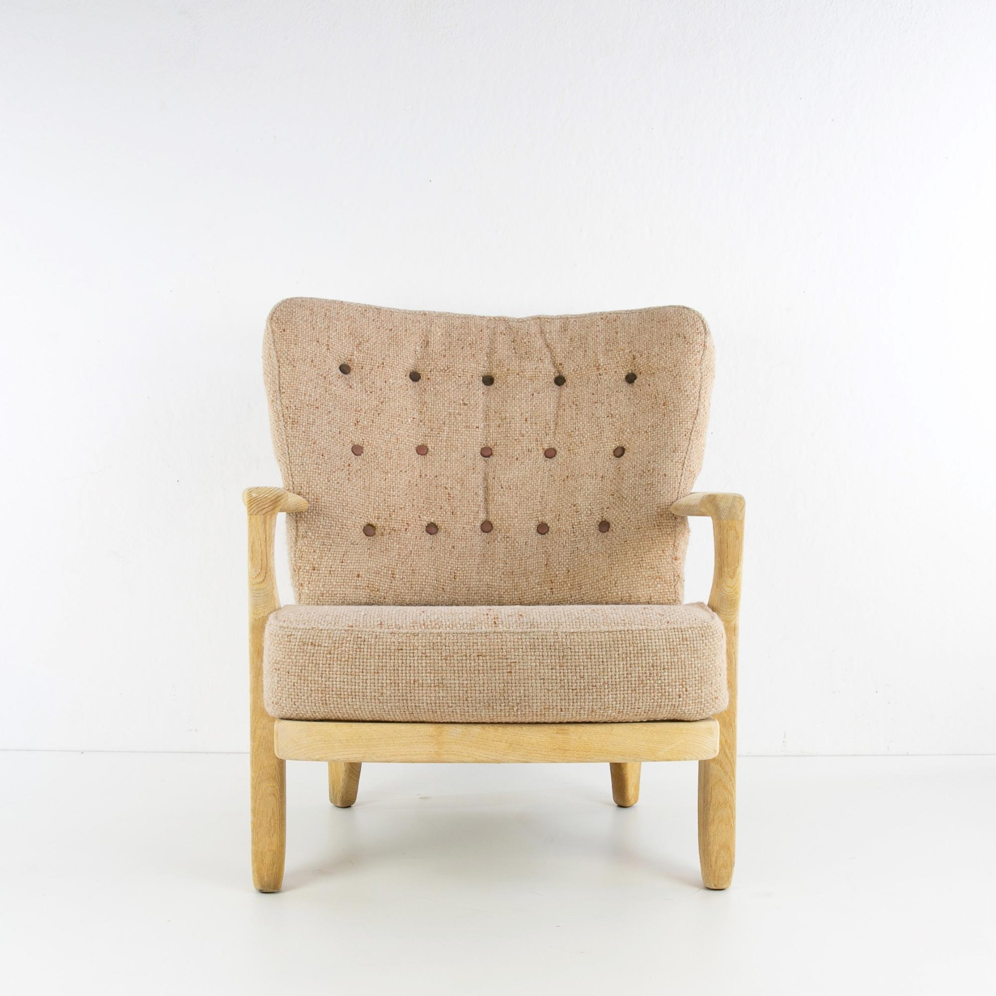 French Guillerme et Chambron Armchairs, Hungarian Oak, Wool In Good Condition In Uccle, BE