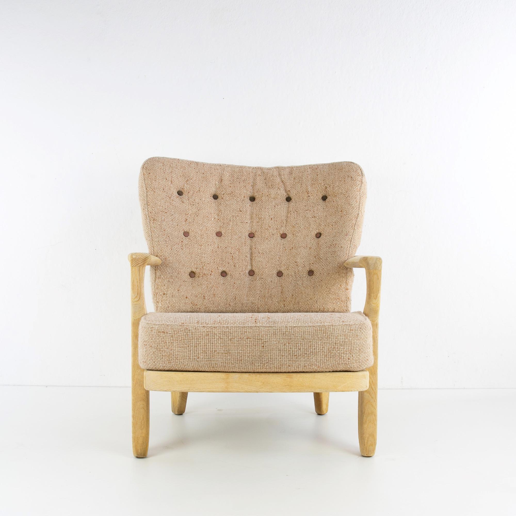 French Guillerme et Chambron Armchairs, Hungarian Oak, Wool 3