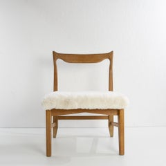 French Guillerme et Chambron Armless Chair, Hungarian Oak, Lambskin