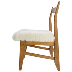 French Guillerme et Chambron Armless Chair, Hungarian Oak, Lambskin