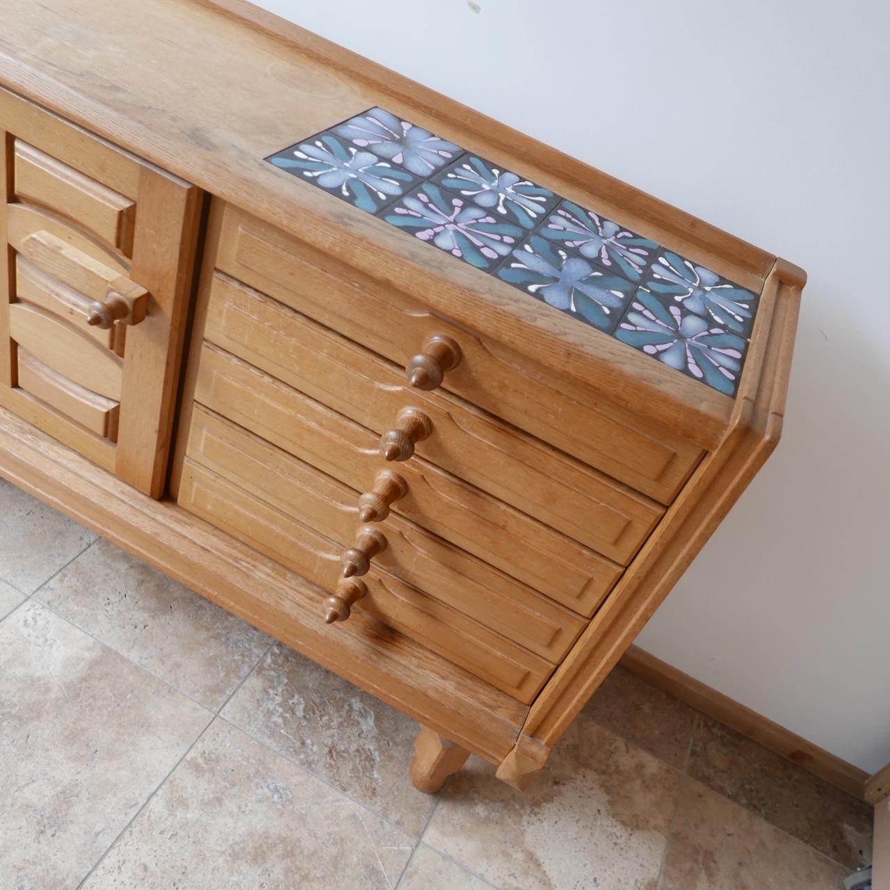 French Guillerme et Chambron Oak and Ceramic Mid-Century Credenza/Sideboard 2