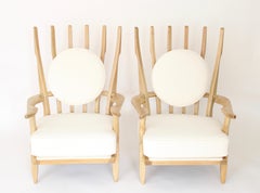 Guillerme et Chambron Oak Pair of Grand Repos French Lounge Chairs Votre Maison