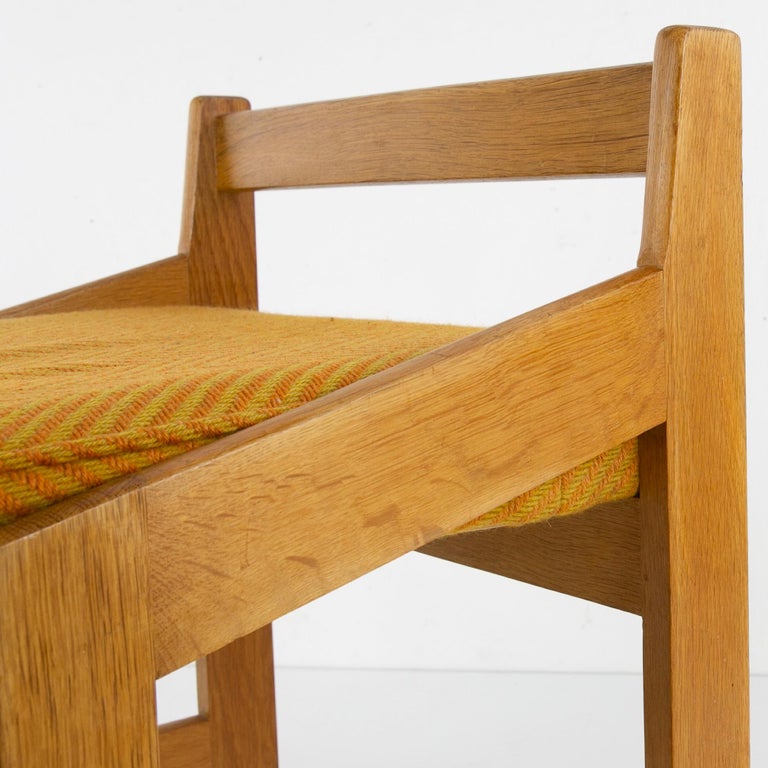 Mid-20th Century French Guillerme et Chambron Stool, Hungarian Oak, Wool For Sale