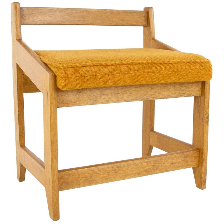 French Guillerme et Chambron Stool, Hungarian Oak, Wool For Sale
