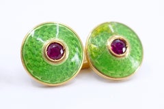 French Guilloche Enamel Ruby Cuff links