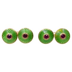 French Guilloche Enamel Ruby Cuff links