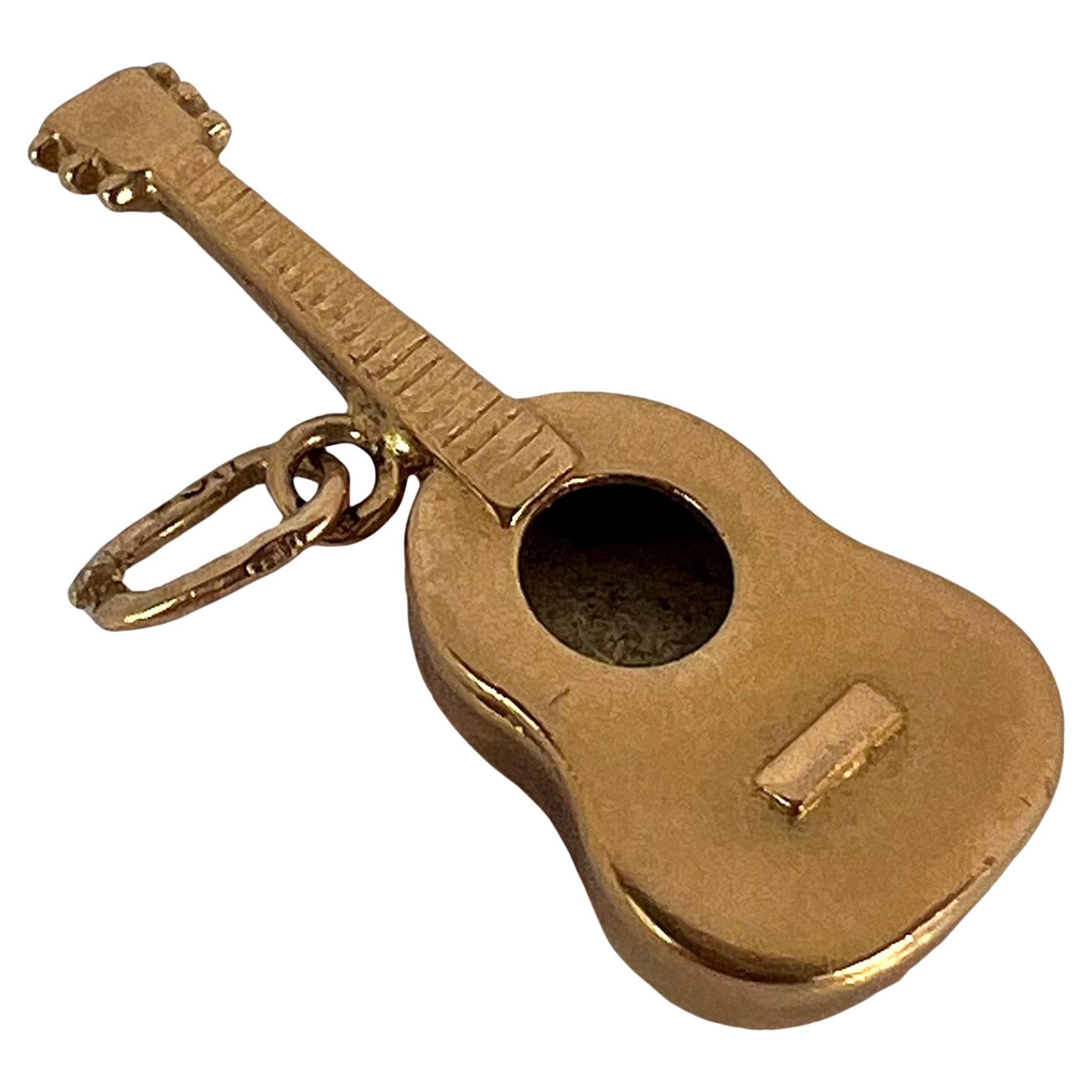French Guitar 18K Yellow Gold Charm Pendant For Sale